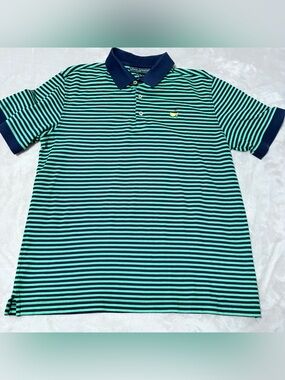 Masters Collection Golf Polo Men’s Size Large Navy And Green Striped Logo cotton